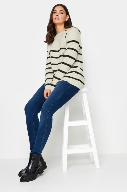 LTS Tall Womens White & Black Stripe Button Detail Jumper | Long Tall Sally 2
