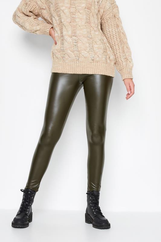 LTS Tall Women's Khaki Green Faux Leather Leggings | Long Tall Sally 1