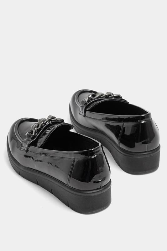 Black Chain Detail Flatform Loafers In Wide E Fit | Yours Clothing 5
