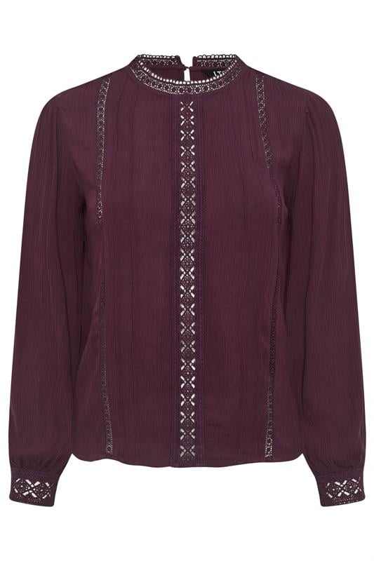 LTS Tall Purple Crinkle Lace Detail Blouse | Long Tall Sally 5