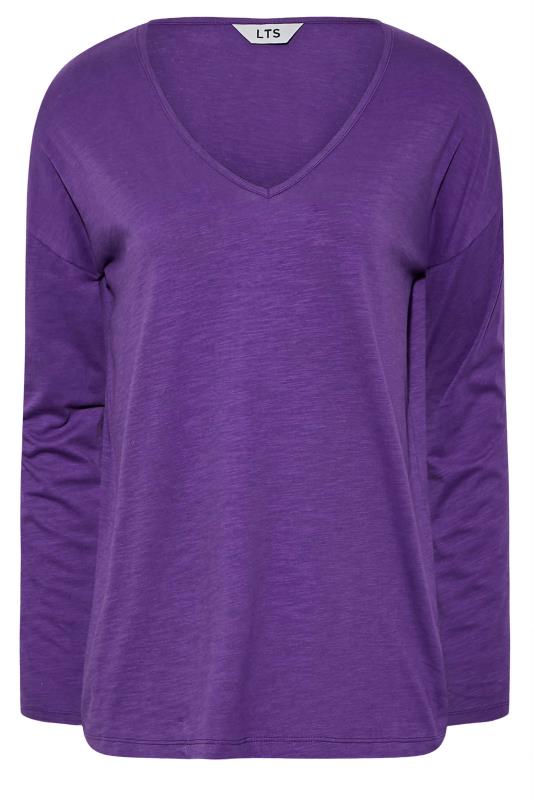 LTS Tall Women's Purple V-Neck Long Sleeve Cotton T-Shirt | Long Tall Sally 5