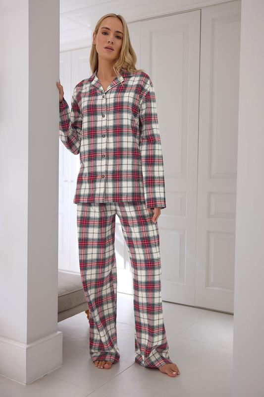 Tall  LTS Tall Ivory White & Red Cotton Check Pyjama Set