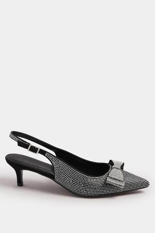LTS Black Diamante Sparkle Slingback Heels In Standard Fit | Long Tall Sally 2