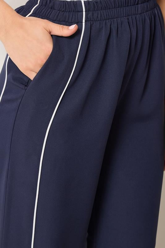 LTS Tall Women's Navy Blue Piped Wide Leg Trousers | Long Tall Sally 5