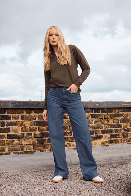 LTS Tall Womens Indigo Blue Pocket Detail Wide Leg Jeans | Long Tall Sally 1