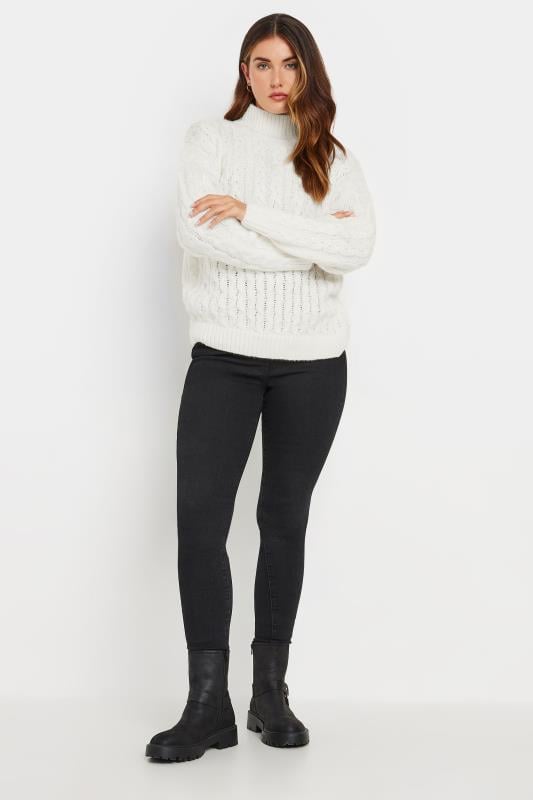 LTS Tall Womens Ivory White Cable Knit Turtle Neck Jumper | Long Tall Sally  2