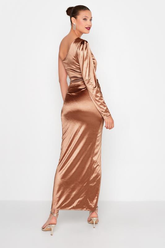 LTS Tall Women's Rose Gold One Shoulder Ruched Satin Maxi Dress | Long Tall Sally 3
