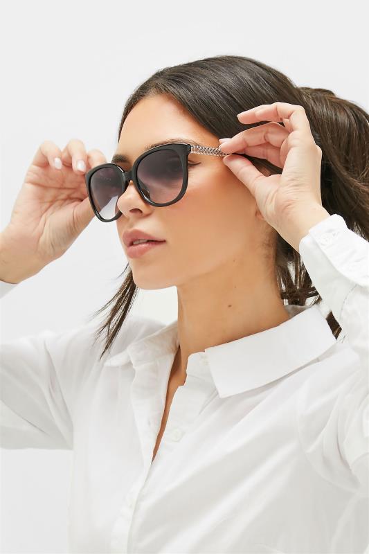 Plus Size Black Filigree Arm Sunglasses | Yours Clothing 1