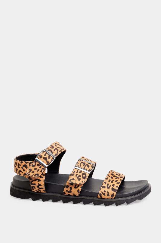 LTS Brown Leopard Print Buckle Strap Sandals In Wide E Fit | Long Tall Sally 3