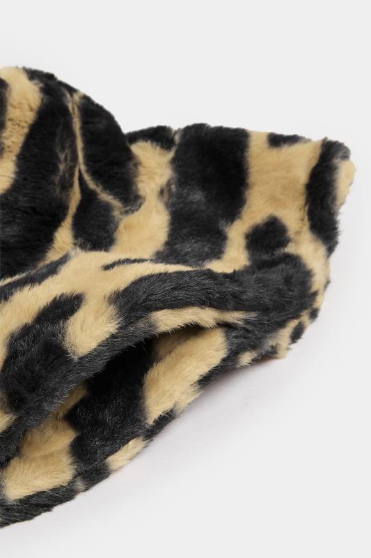 Beige Brown Zebra Print Faux Fur Bucket Hat | Yours Clothing 3