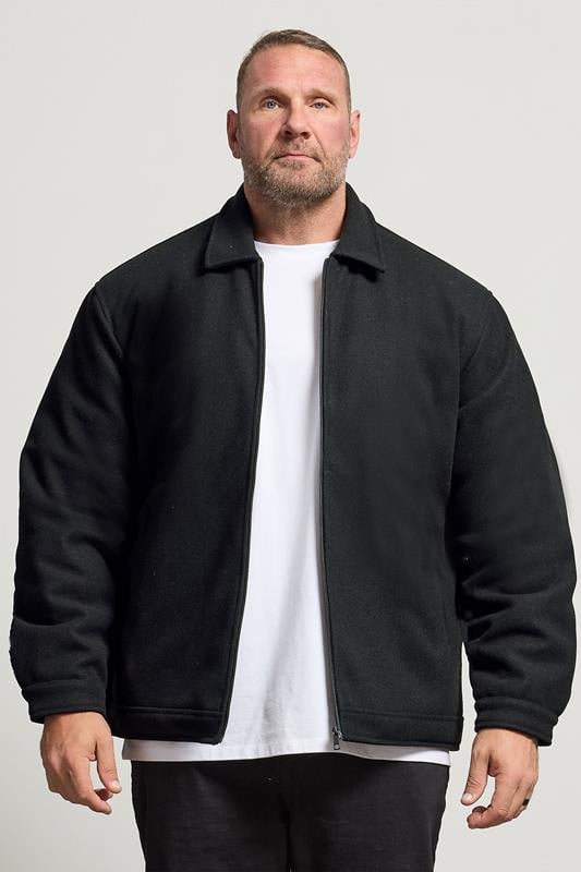 D555 Big & Tall Black Collared Harrington Jacket