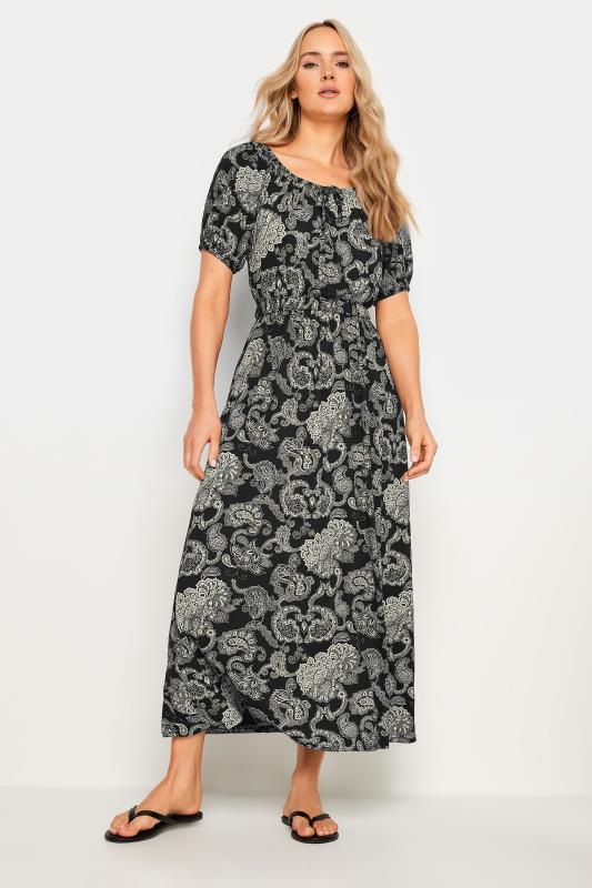 LTS Tall Women's Black Paisley Print Bardot Midaxi Dress | Long Tall Sally 1