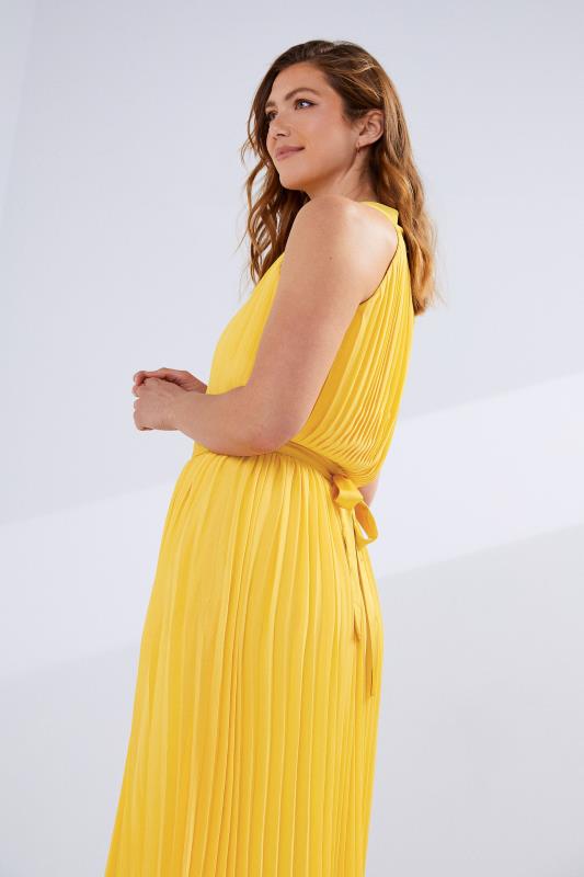 LTS Tall Women's Yellow Pleated Halter Neck Maxi Dress | Long Tall Sally 6
