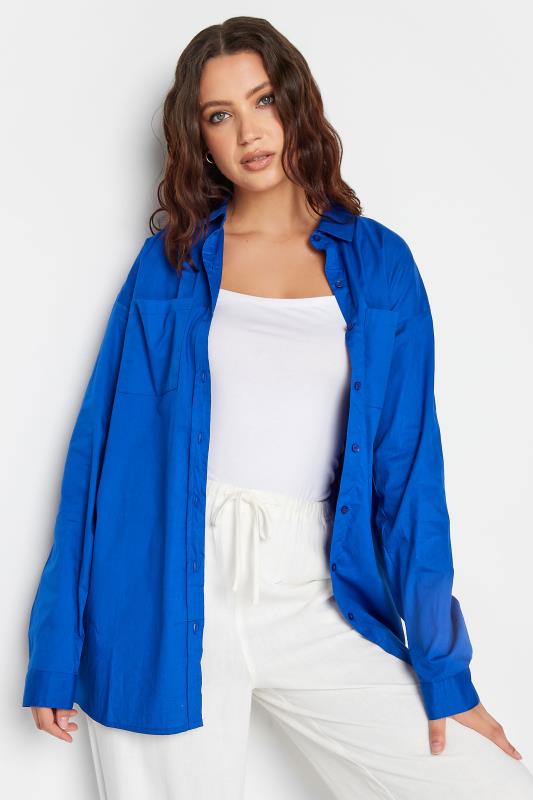 LTS Tall Women's Cobalt Blue Oversized Cotton Shirt | Long Tall Sally 1