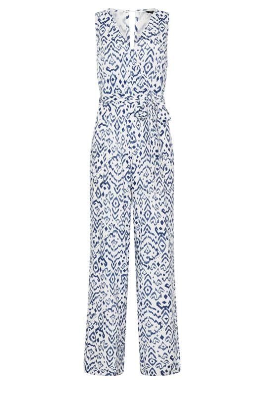 LTS Tall Women's Blue & White Ikat Belted Jumpsuit | Long Tall Sally 7