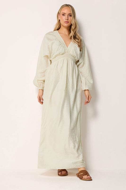  LTS Tall Cream Textured Shirred Detail Maxi Dress