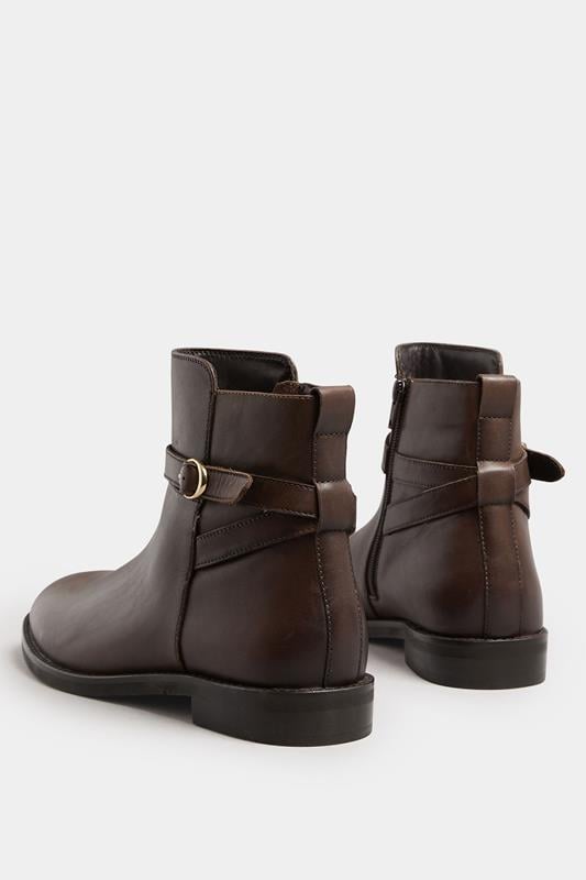 LTS Brown Leather Buckle Detail Ankle Boots In Standard Fit | Long Tall Sally 3