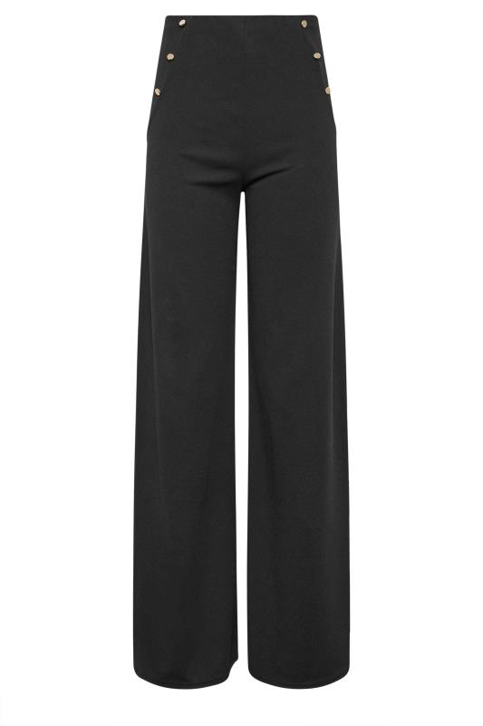 LTS Tall Womens Black Button Wide Leg High Waisted Trousers | Long Tall Sally   5