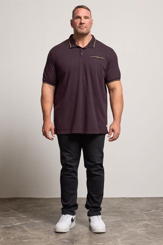 D555 Big & Tall Burgundy Red Jacquard Pique Polo Shirt | BadRhino 2