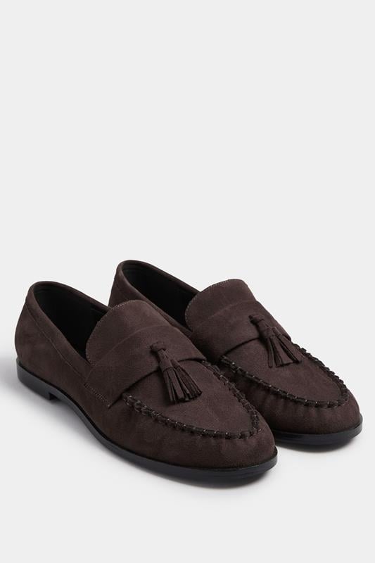 LTS Chocolate Brown Faux Suede Tassel Flat Loafers | Long Tall Sally 1