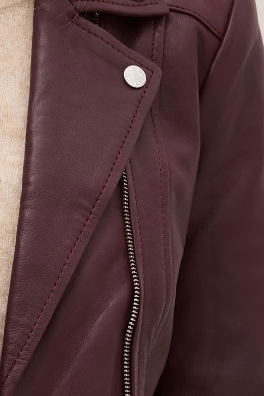 LTS PREMIUM Tall Dark Red Leather Biker Jacket | Long Tall Sally 5