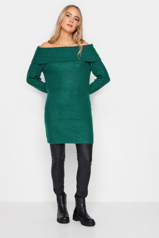 LTS Tall Dark Green Bardot Tunic Jumper Dress | Long Tall Sally 2