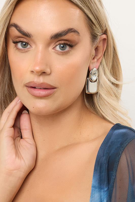 Silver Tone Diamante Drop Statement Earrings | Yours Clothing 1