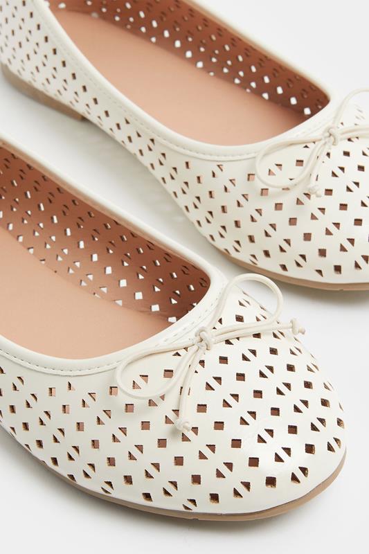 Ivory White Faux Leather Cut Out Ballet Pumps In Wide E Fit | Yours Clothing 4