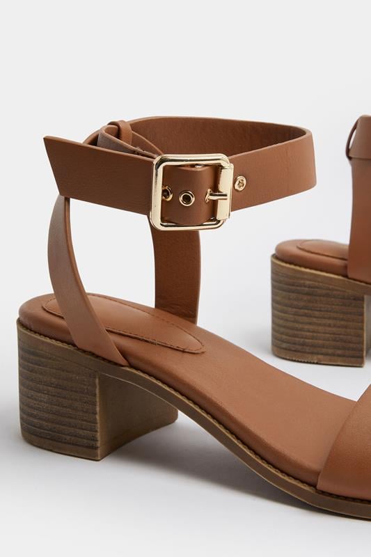 Brown Faux Leather Block Heel Sandals In Wide E Fit | Yours Clothing 5