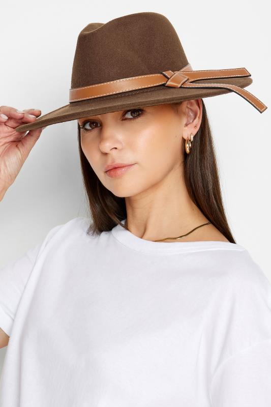 Brown Faux Leather Band Fedora Hat | Yours Clothing  1
