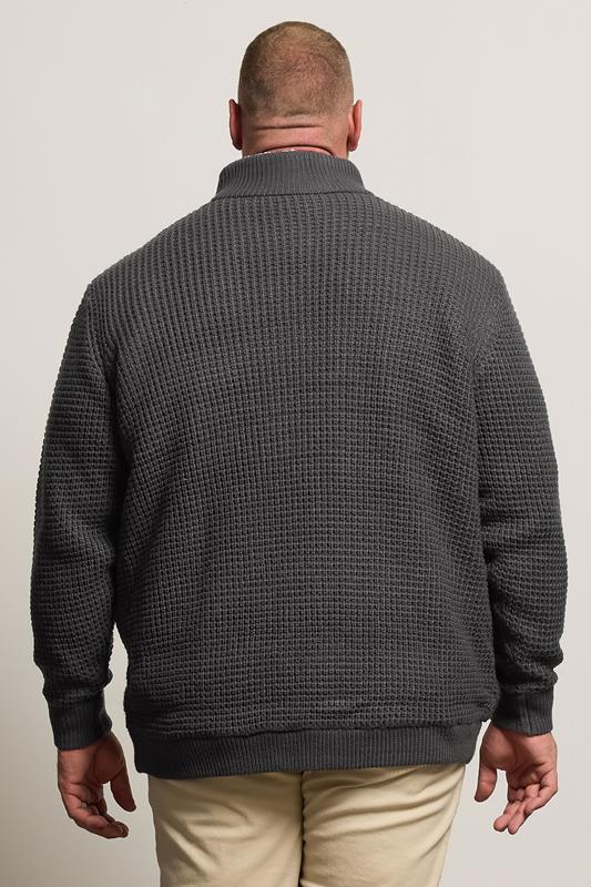 BadRhino Big & Tall Charcoal Grey Sherpa Lined Zip Through Cable Jumper | BadRhino 4