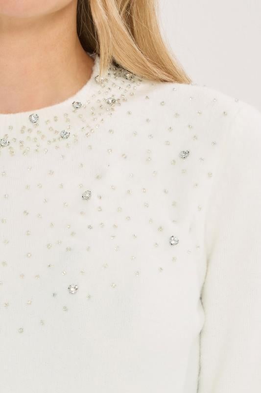 LTS Tall White Embellished Neck Jumper | Long Tall Sally 5
