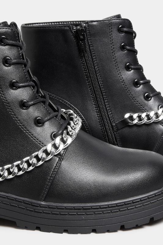 Black Chain Lace Up Boots In Wide & Extra Wide Fit | Yours Clothing 5