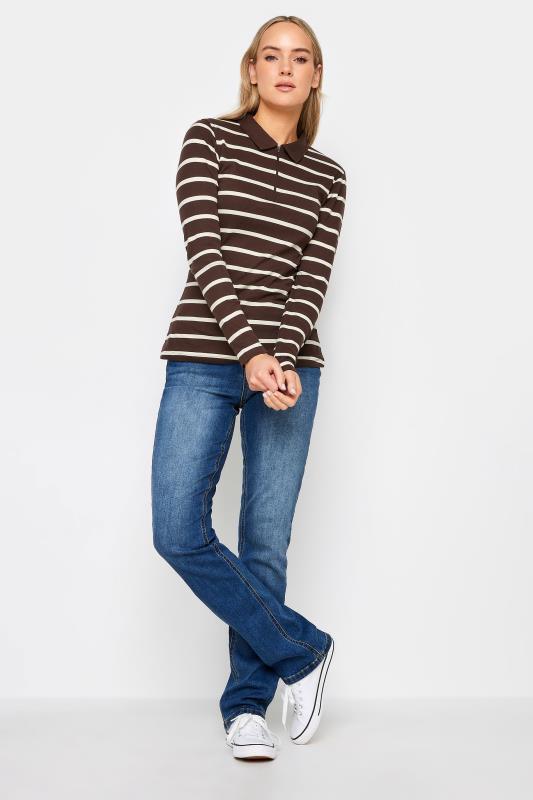 LTS Tall Women's Brown Stripe Print Polo Collar Top | Long Tall Sally 3