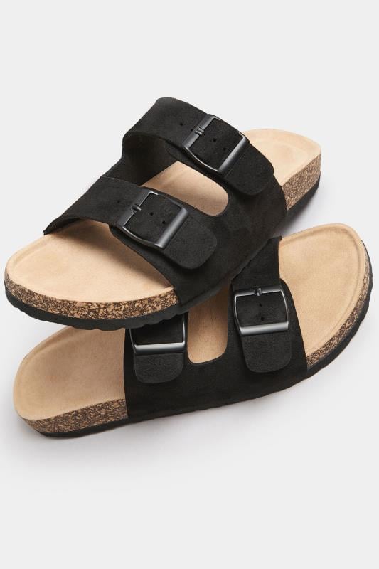 LTS Black Faux Suede Moulded Footbed Sandals In Standard Fit | Long Tall Sally  5