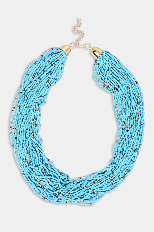 YOURS Curve Blue Seed Bead Statement Necklace | Yours Clothing  2