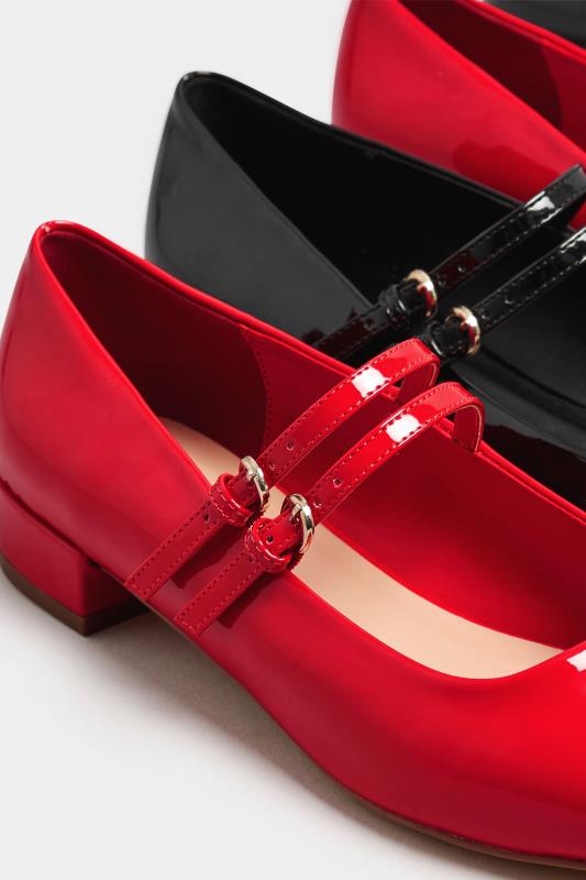 Red Patent Low Block Mary Jane Shoes In Extra Wide EEE Fit | Yours Clothing 6