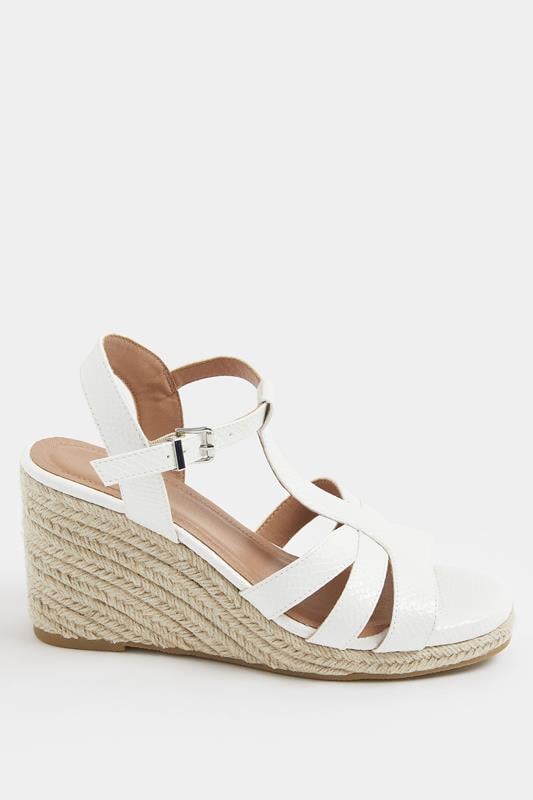 White Faux Leather T-Bar Wedge Sandals In Wide E Fit | Yours Clothing 2