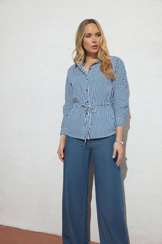  LTS Tall Blue & White Stripe Tie Waist Shirt