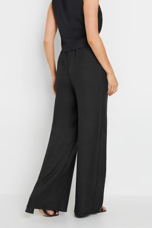 LTS Tall Black Textured Drawstring Wide Leg Trousers | Long Tall Sally 3