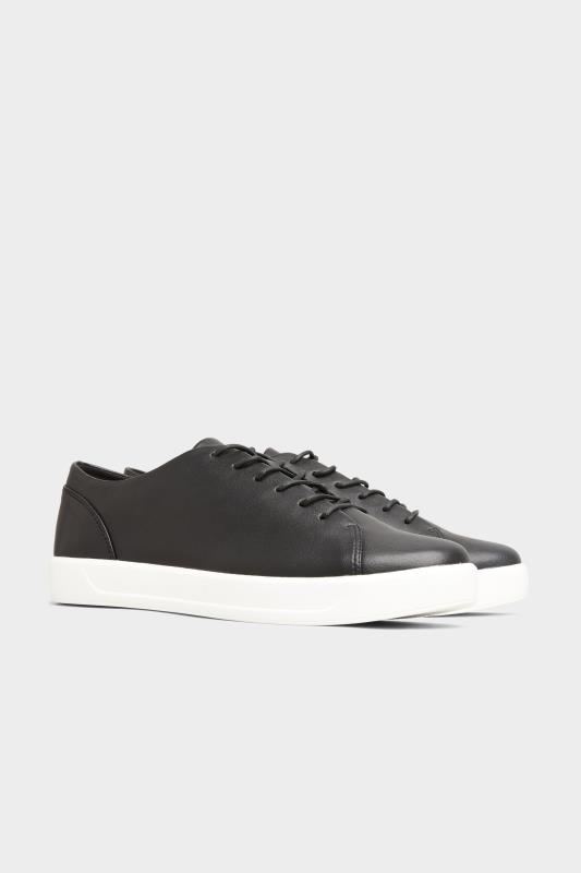 Black Vegan Leather Basic Trainers In Extra Wide Fit | Yours Clothing 4