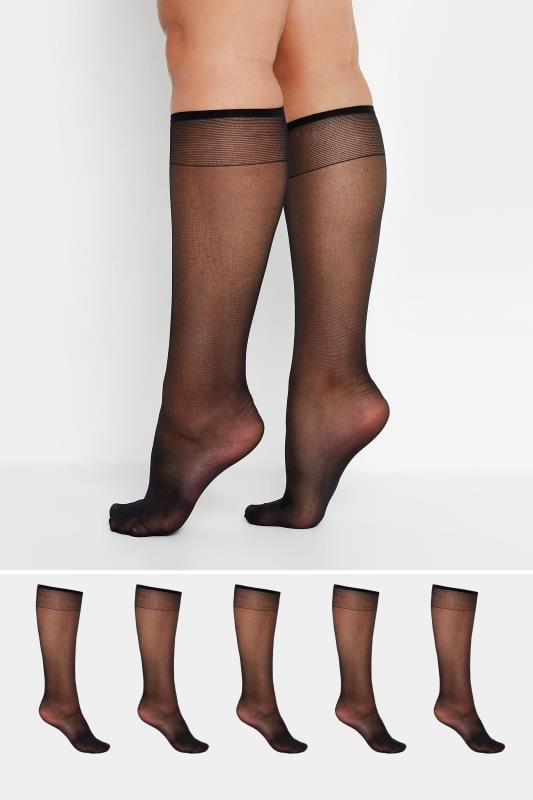 YOURS FOR GOOD 5 PACK Black Sheer Knee High Socks | Yours Clothing  1