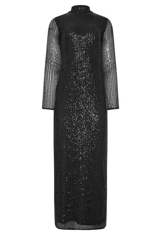LTS Tall Black Sequin Embellished High Neck Maxi Dress | Long Tall Sally 5