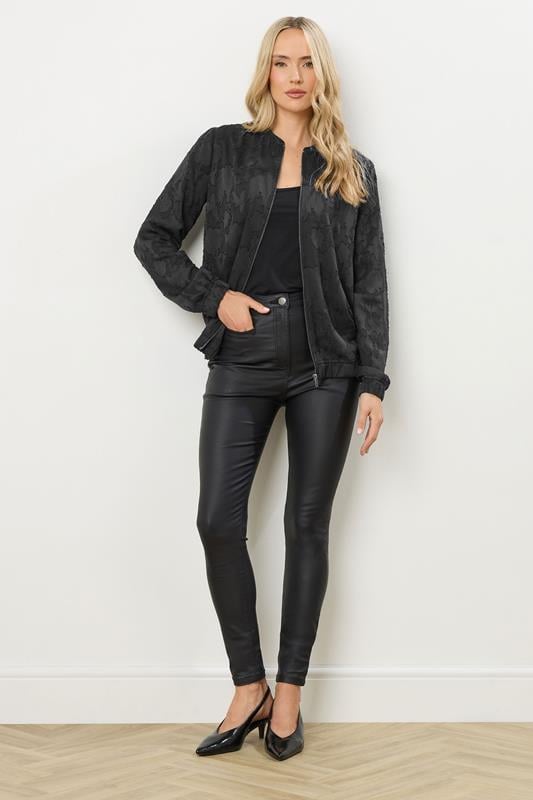 LTS Tall Black Jacquard Bomber Jacket | Long Tall Sally 3