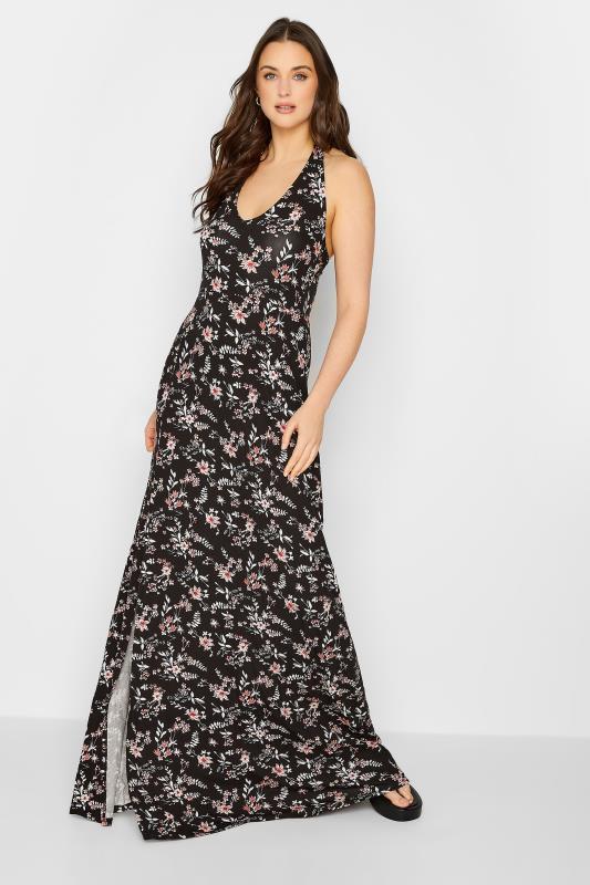 Tall  LTS Tall Black Floral Halter Neck Side Split Maxi Dress