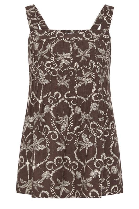 LTS Tall Women's Chocolate Brown Palm Leaf Pleated Linen Vest Top | Long Tall Sally 5