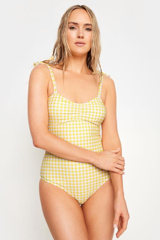 LTS Tall Women's Yellow Gingham Tie Shoulder Swimsuit | Long Tall Sally 1