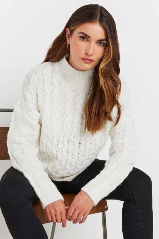 Tall  LTS Tall Ivory White Cable Knit Turtle Neck Jumper