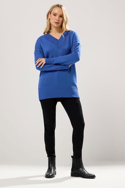 LTS Tall Cobalt Blue Knitted V-Neck Jumper | Long Tall Sally 2