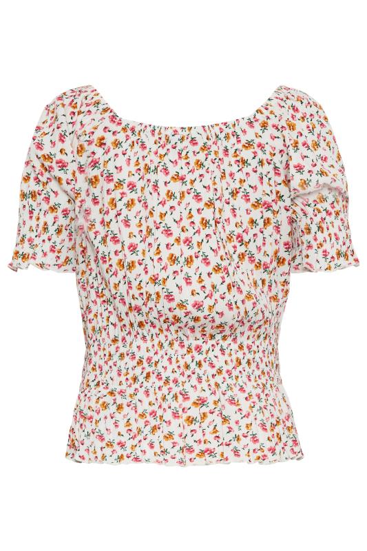 LTS Tall White Floral Crinkle Bardot Top | Long Tall Sally 9